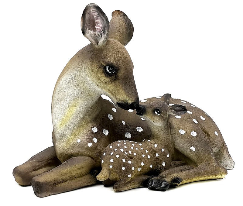 Bellaa 23493 Deer Statues Realistic Buck Stag Reindeer with Baby Animal Outdoor Sculpture Garden Yard Lawn Ornaments Figurine Model Art Craft Indoor Vintage Love Decor 12 inch - Image 3